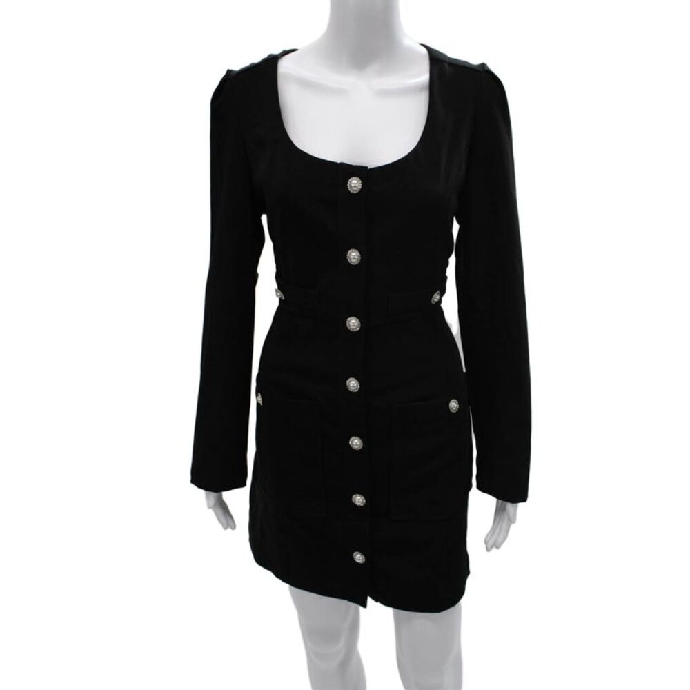 Line And Dot Womens Mini Dress Black Long Sleeve Scoop Neck Size L